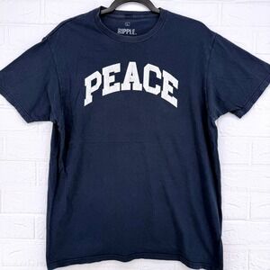 Ripple Peace Graphic T-Shirt Mens Large Navy Blue Collegiate Style Short Sleeve